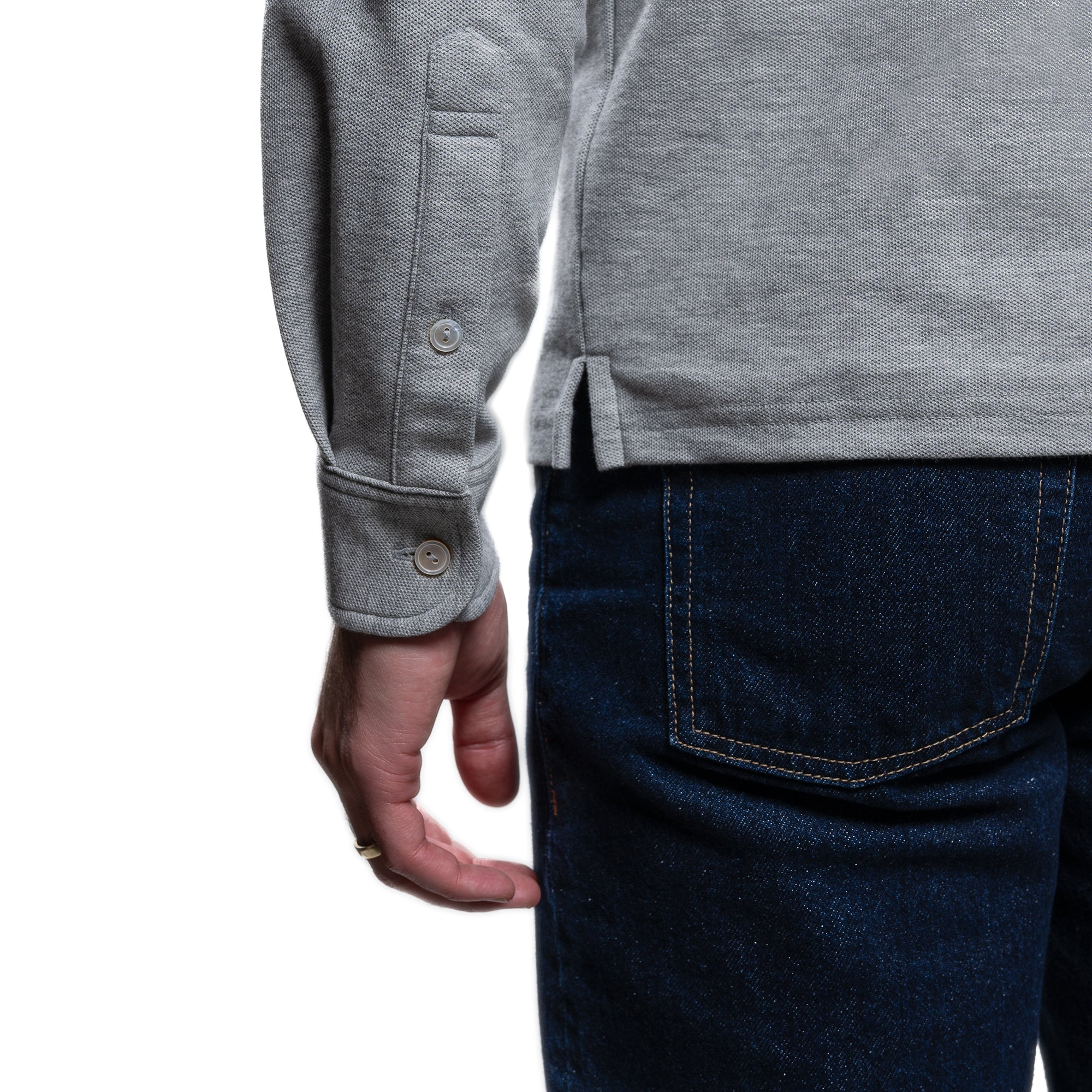 Long Sleeve Polo Shirts - Heather Grey - Image 6