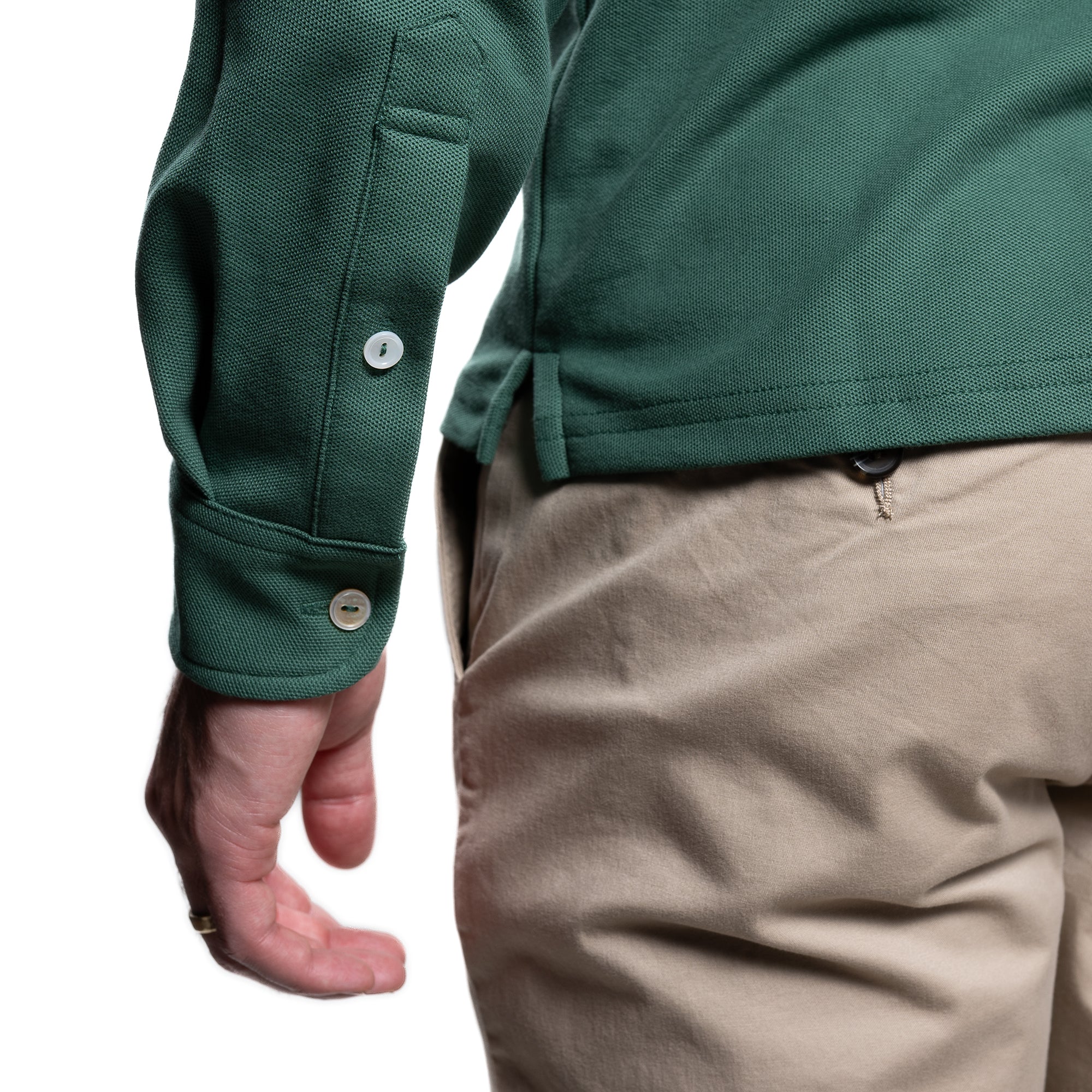 Long Sleeve Polo Shirts - Hunter Green - Image 6