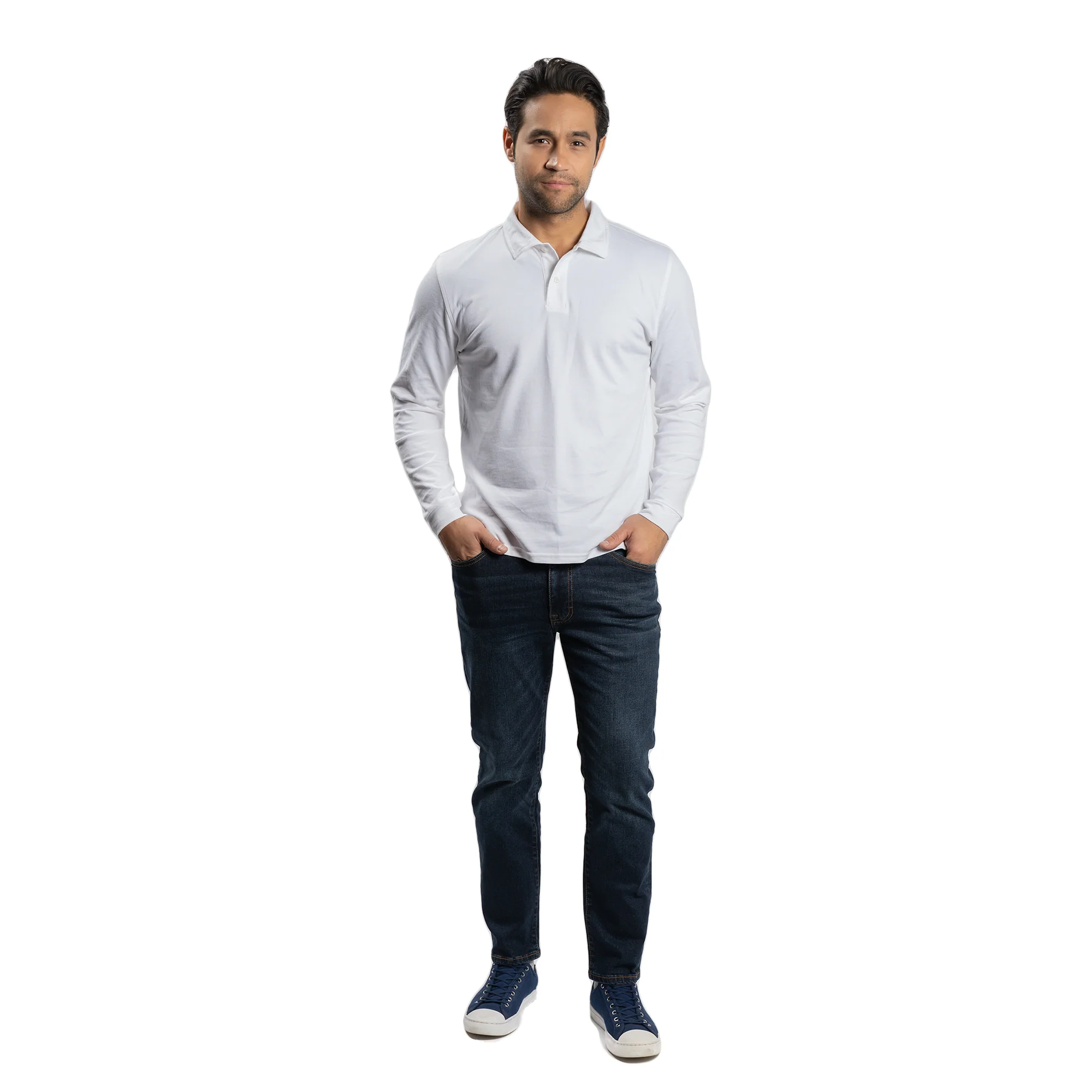 Long Sleeve Polo - White - Image 2