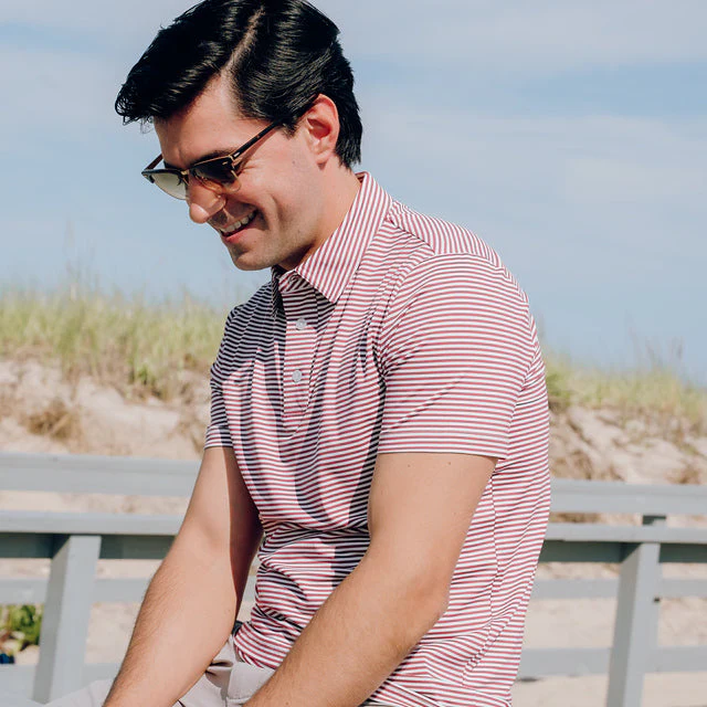 Tech Polos - Burgundy Stripe - Image 3
